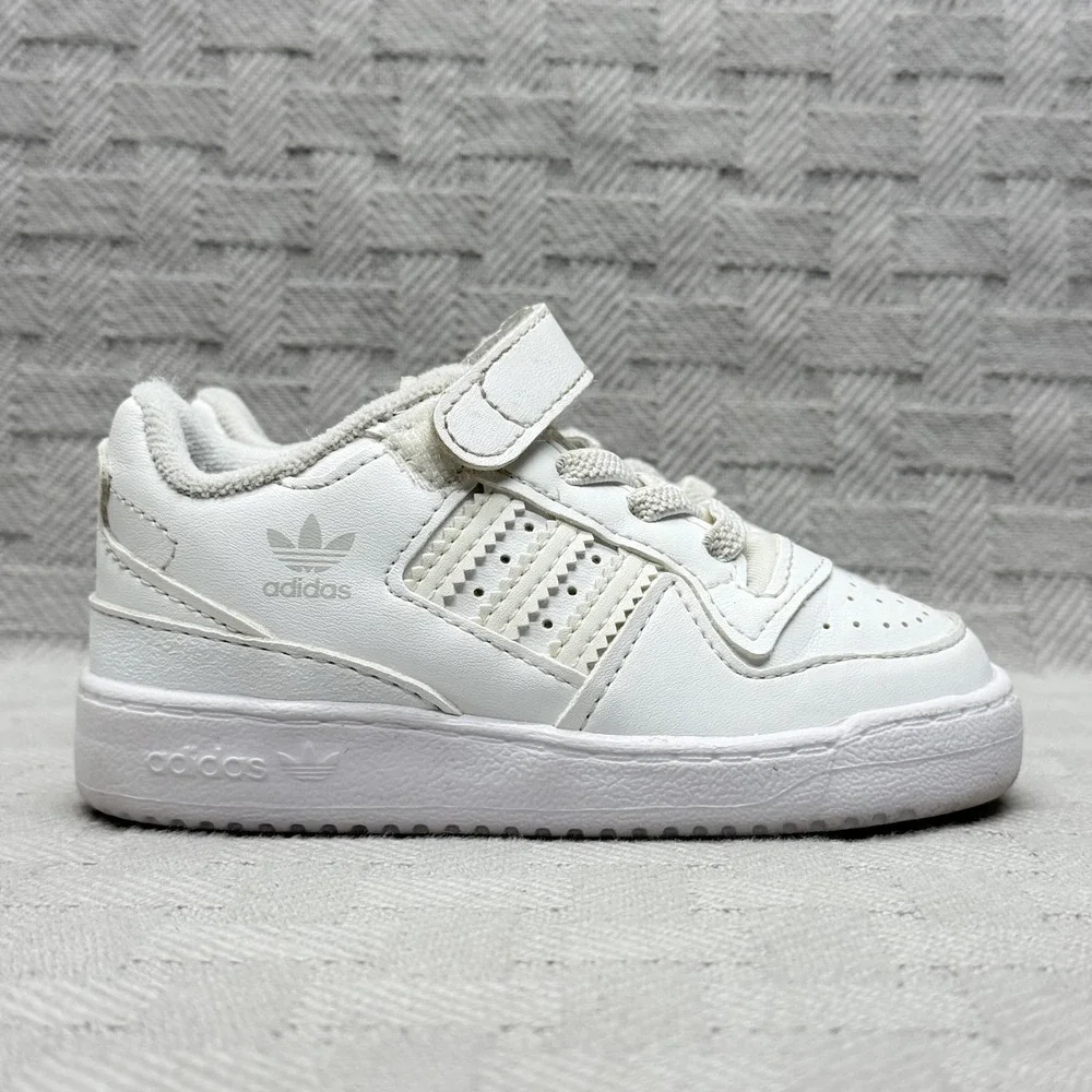Adidas Forum Low‎ Shoes Unisex Kids Size 6 White Faux Leather Low Top